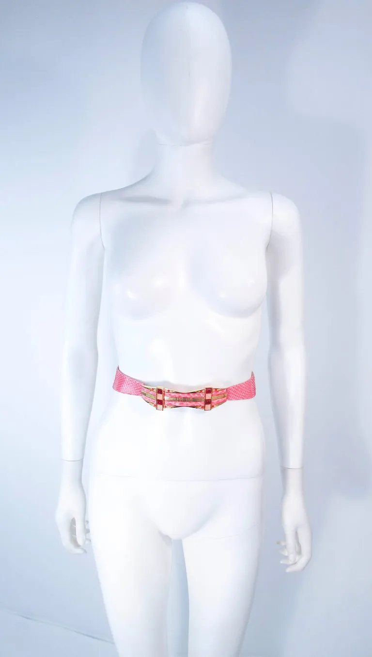 JUDITH LEIBER Pink Snakeskin Belt with Gold Hardware Adjustable