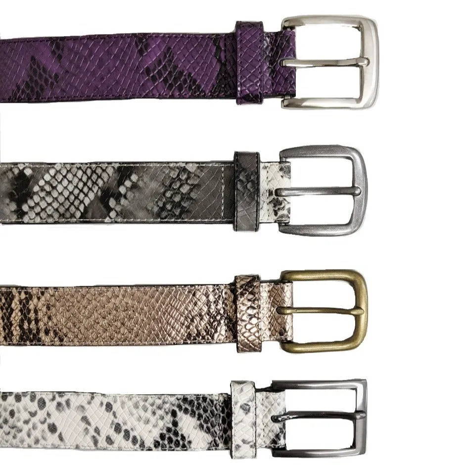 LAVENDER BAY - Women's Snake Print Purple Leather Belt