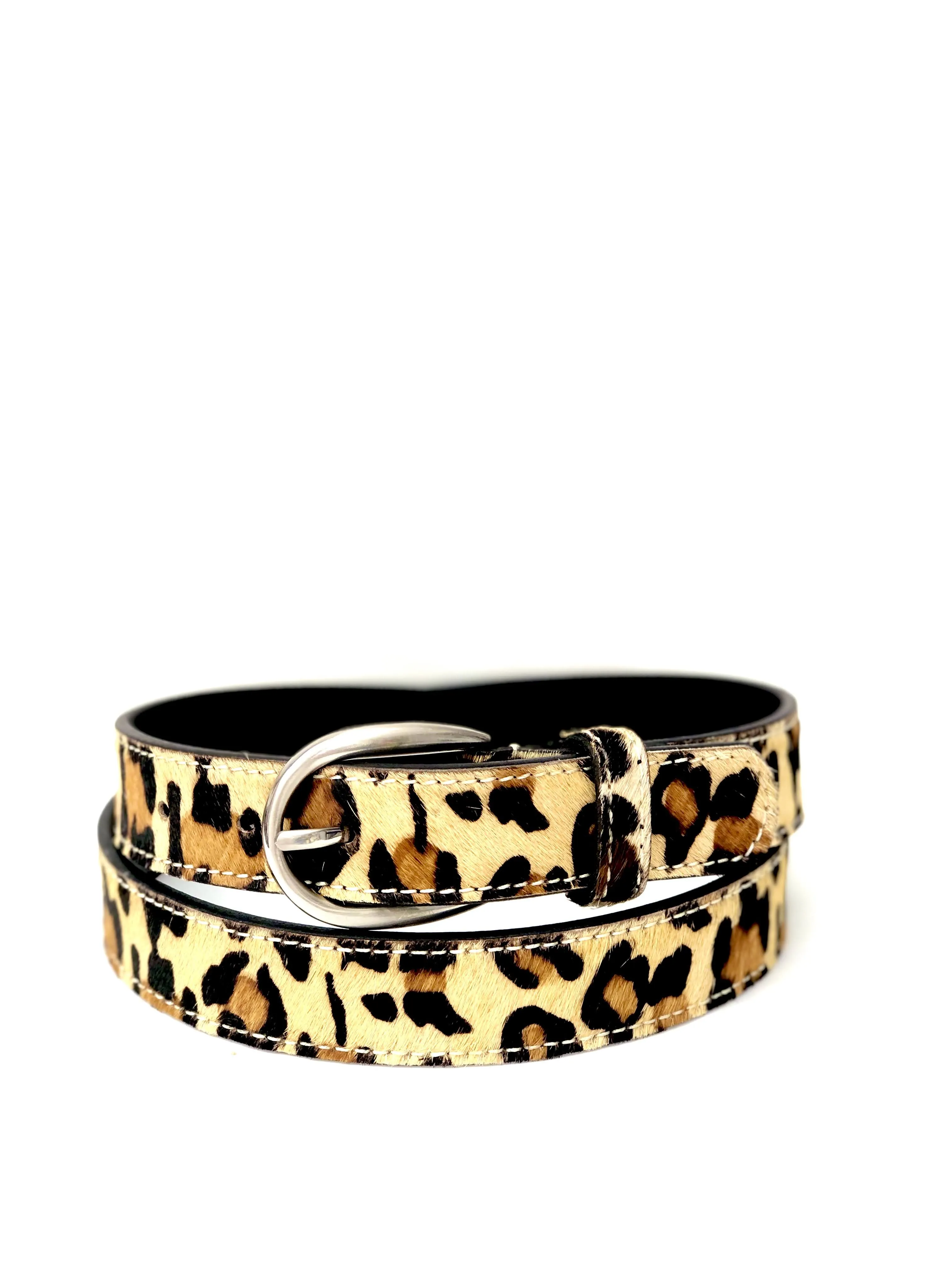 Leopard hair-on-hide women leather belt