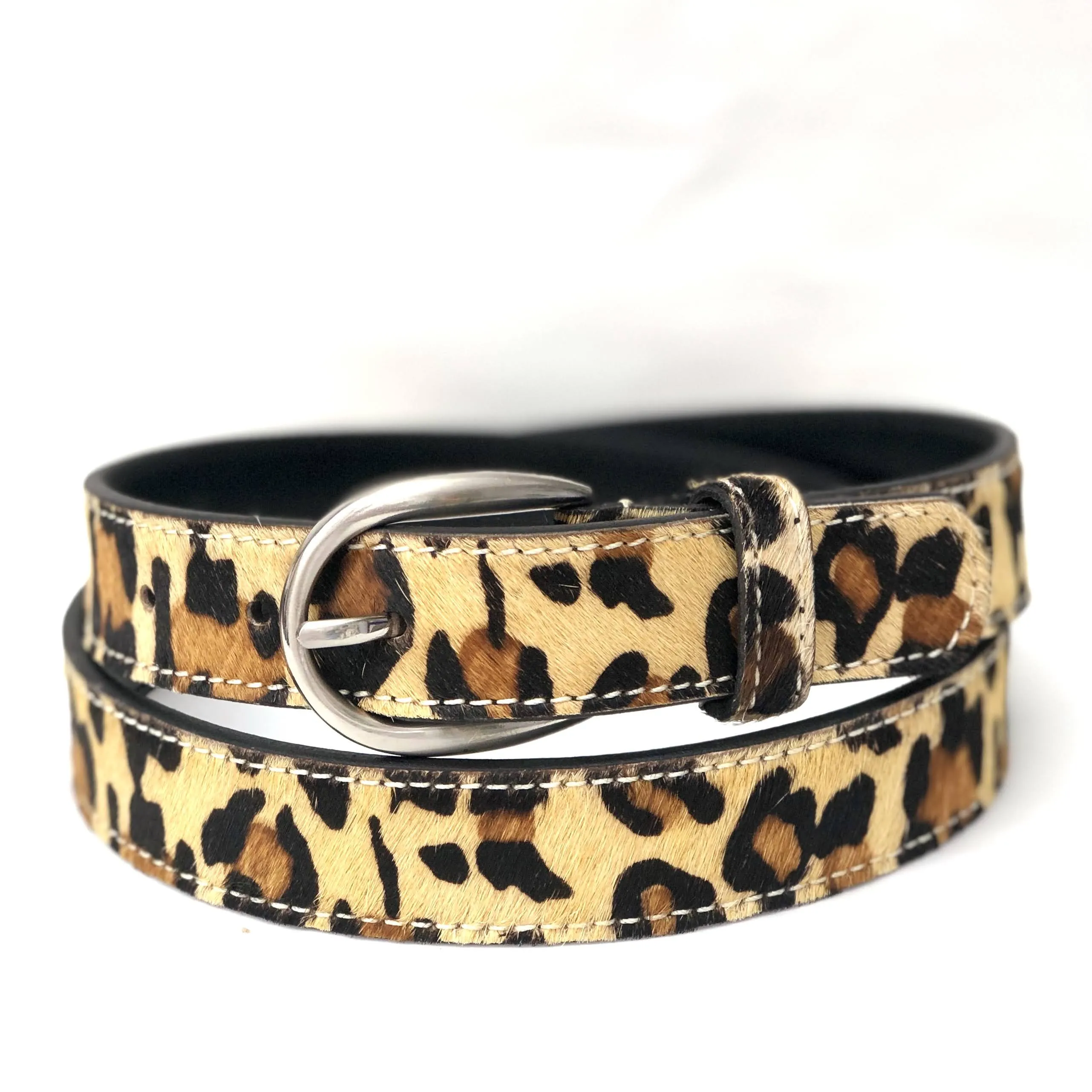 Leopard hair-on-hide women leather belt