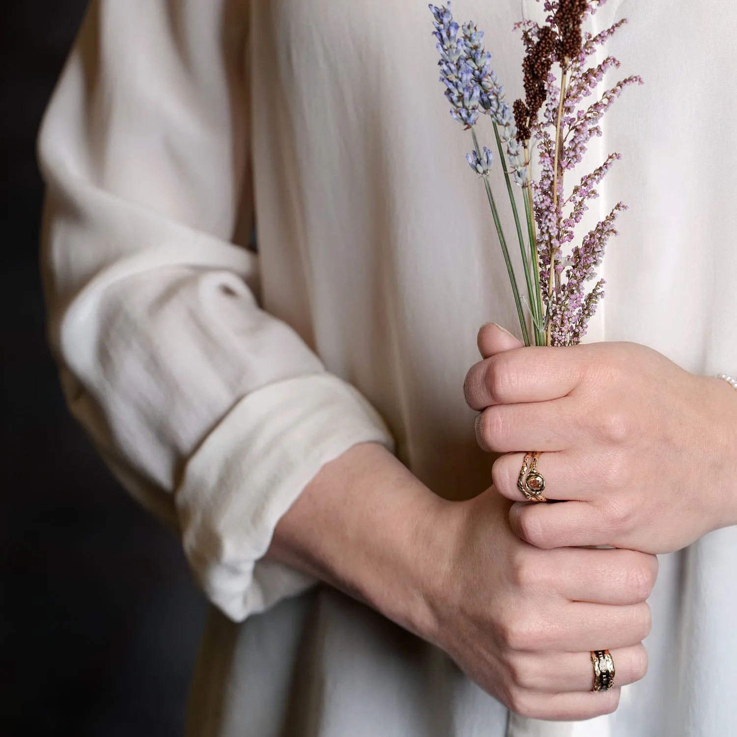 Love is the Breath that Sustains Us Wide 14K Gold Textured Band Ring