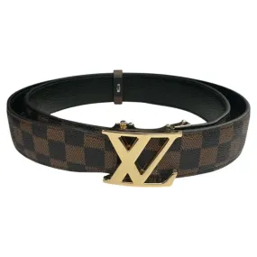 Men's Brown Plaid Printed Luxury Belt Genuine Leather Gold Buckle