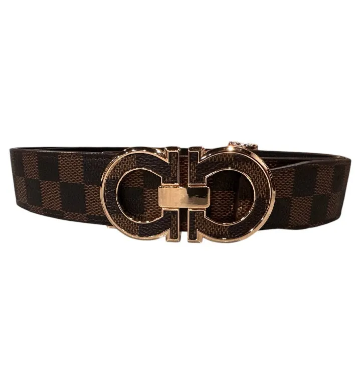 Men's Brown Printed Luxury Belt Genuine Leather Buckle