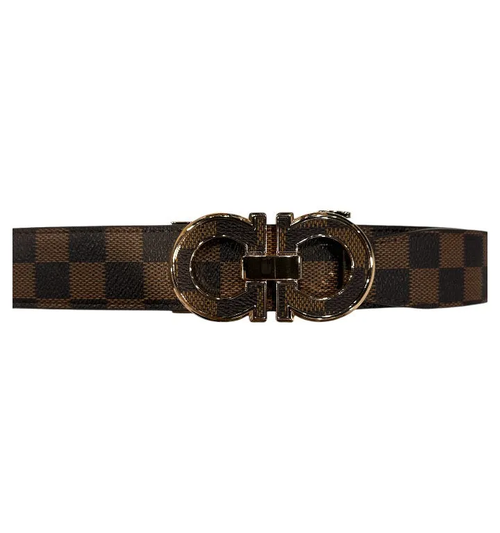 Men's Brown Printed Luxury Belt Genuine Leather Buckle