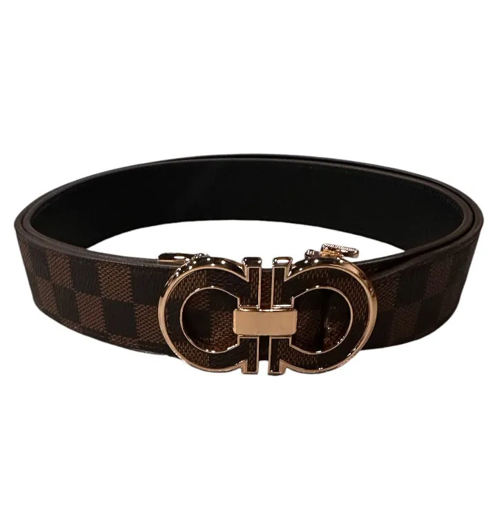 Men's Brown Printed Luxury Belt Genuine Leather Buckle