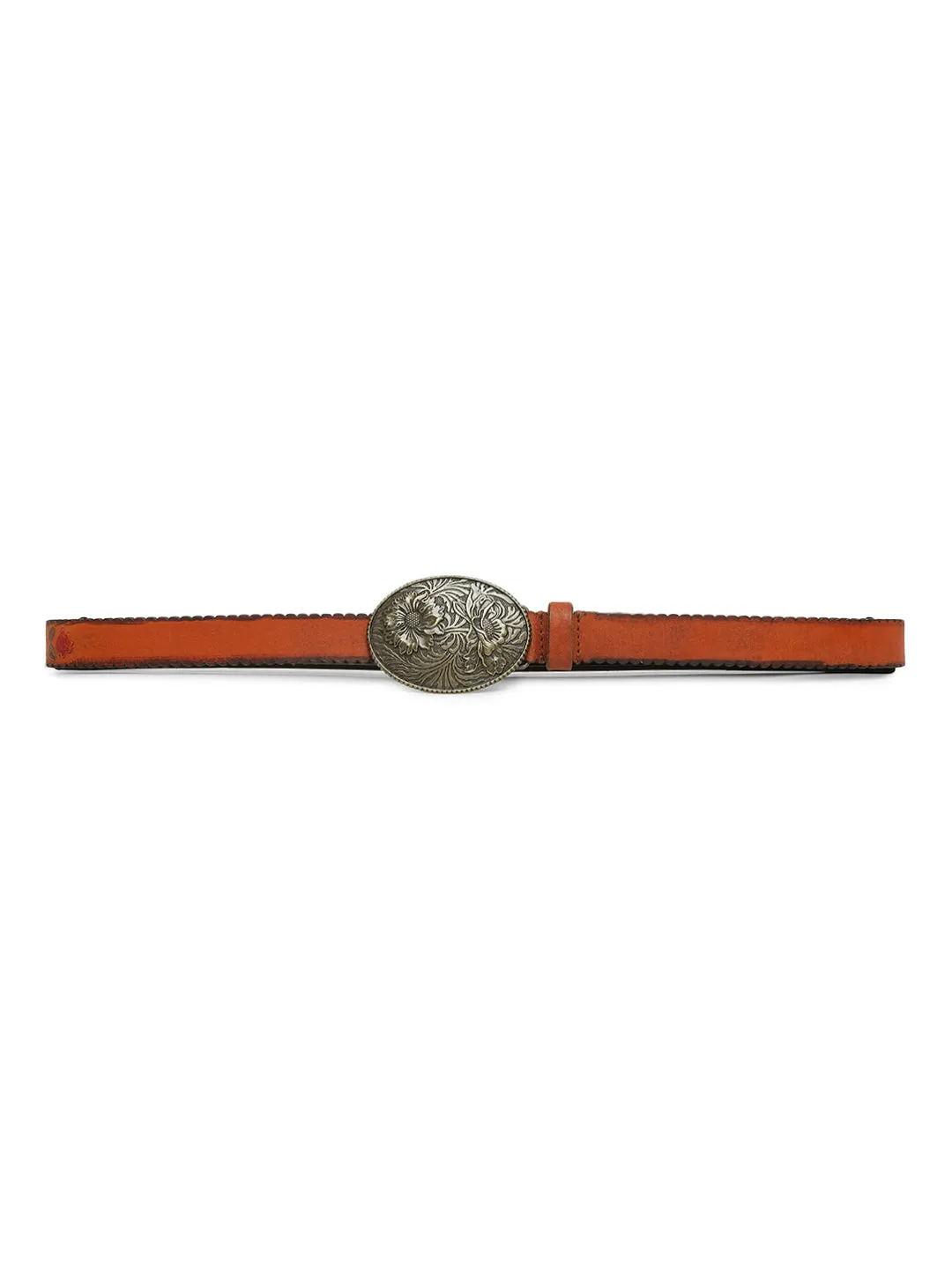 Mesmerizing Tan Flower Printed Hand-tooled Design Belt