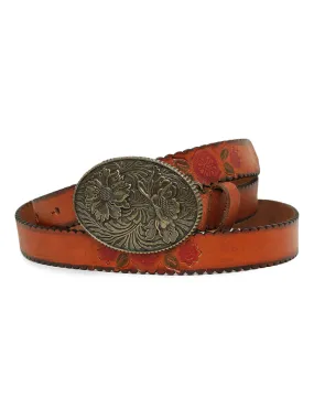 Mesmerizing Tan Flower Printed Hand-tooled Design Belt