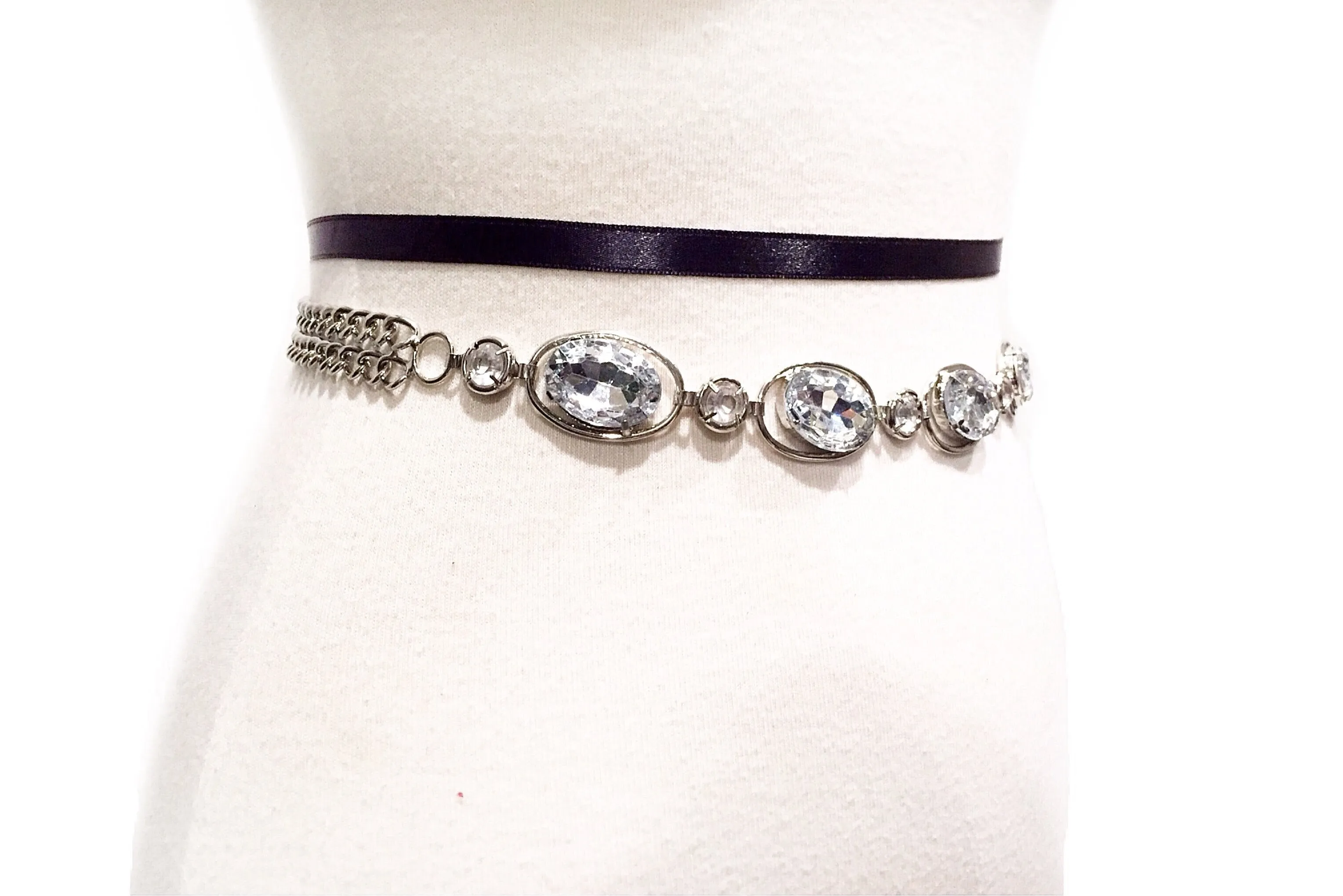 Metallic Chain Belt with Rhinestones