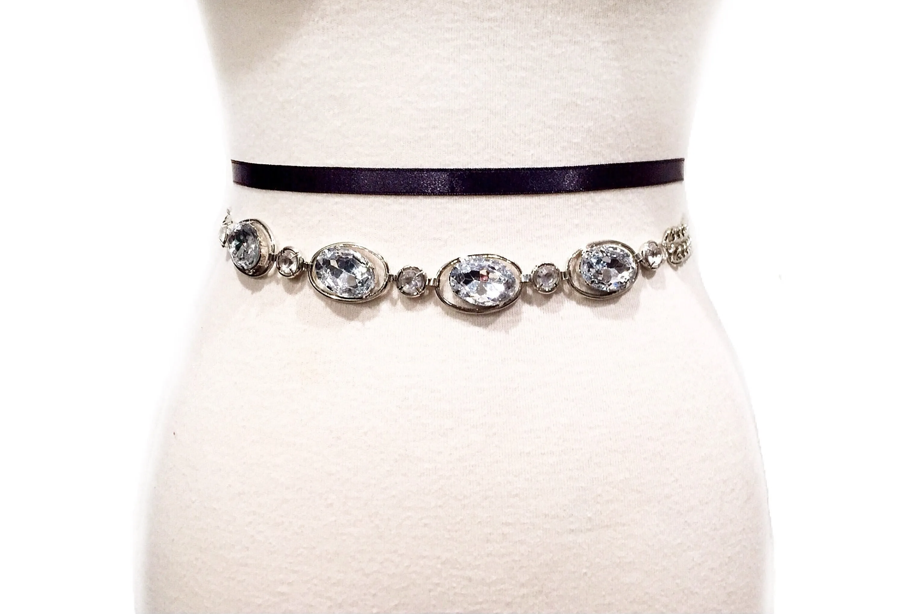 Metallic Chain Belt with Rhinestones