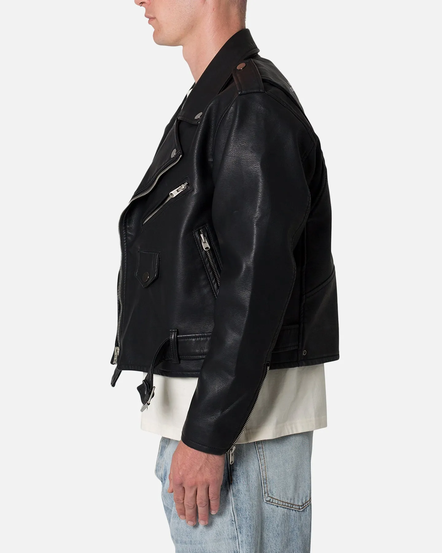 MNML Leather Moto Jacket Black