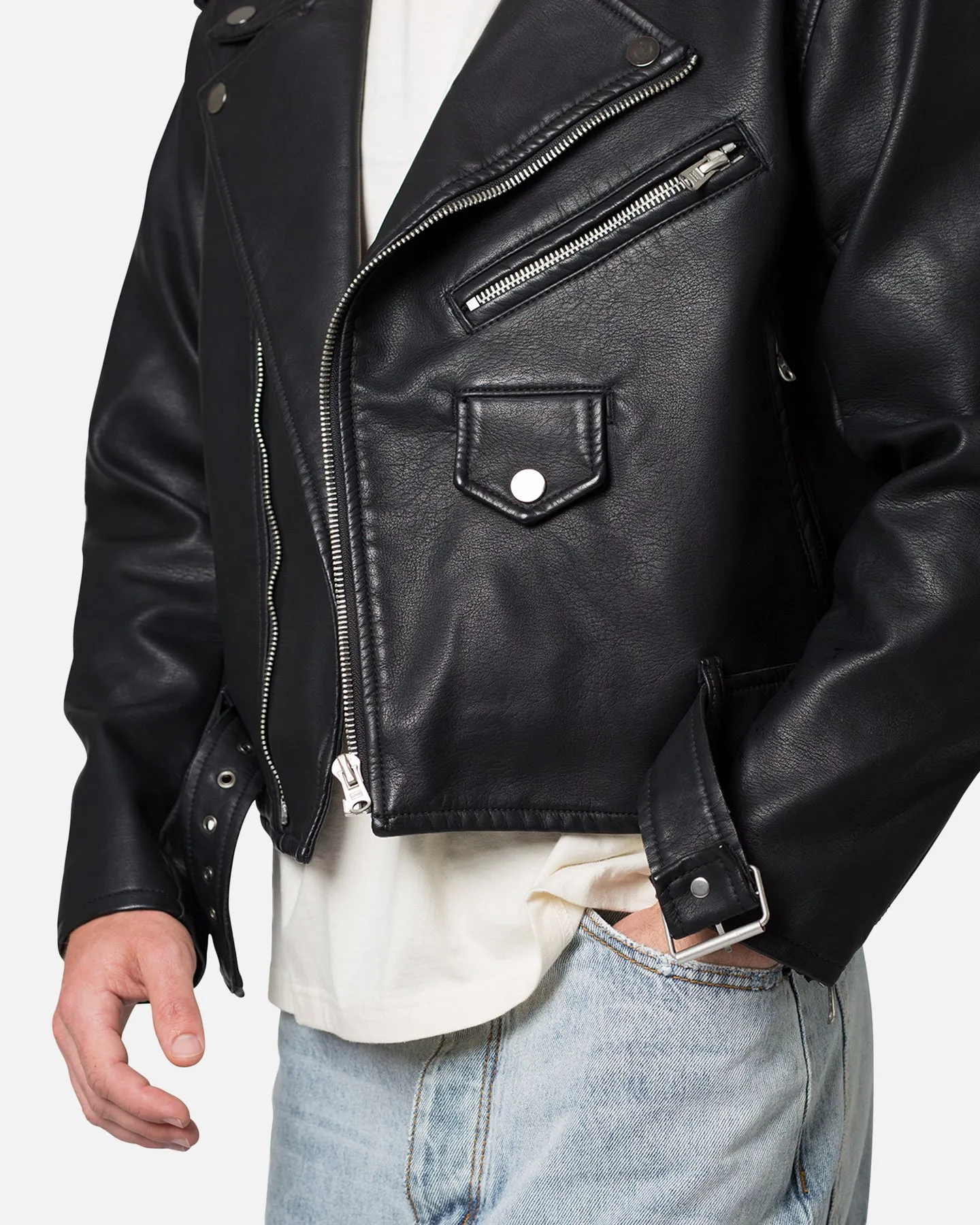 MNML Leather Moto Jacket Black