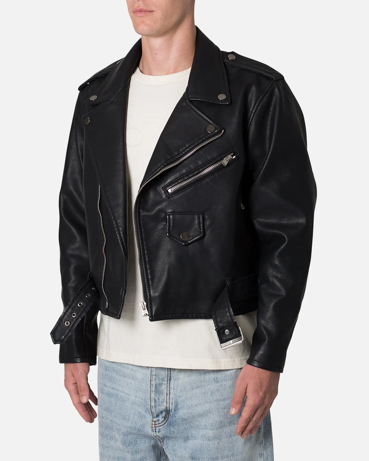 MNML Leather Moto Jacket Black