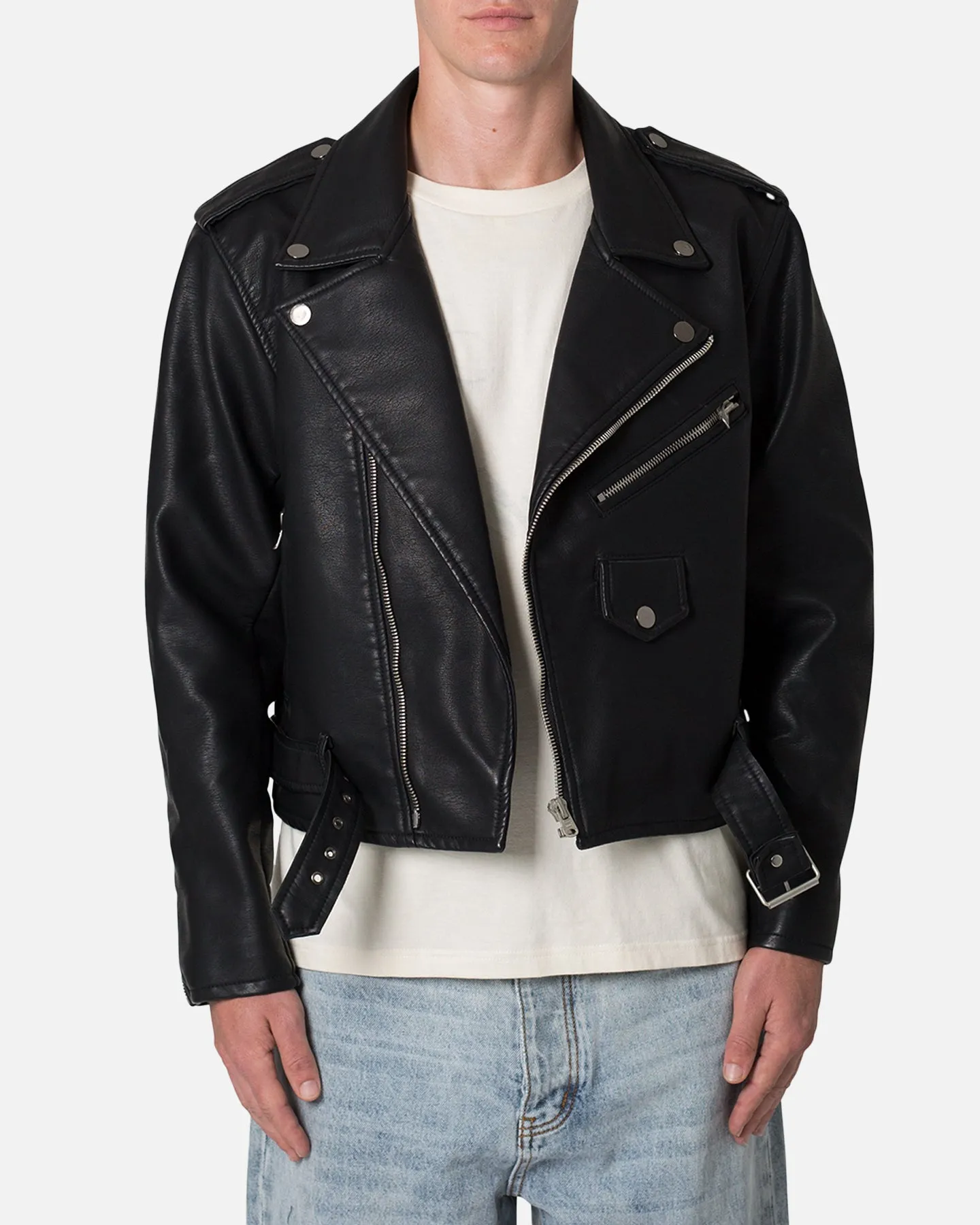 MNML Leather Moto Jacket Black