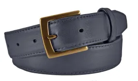 Navy Smooth Leather Belt, Signature Buckle (Antique Brass)