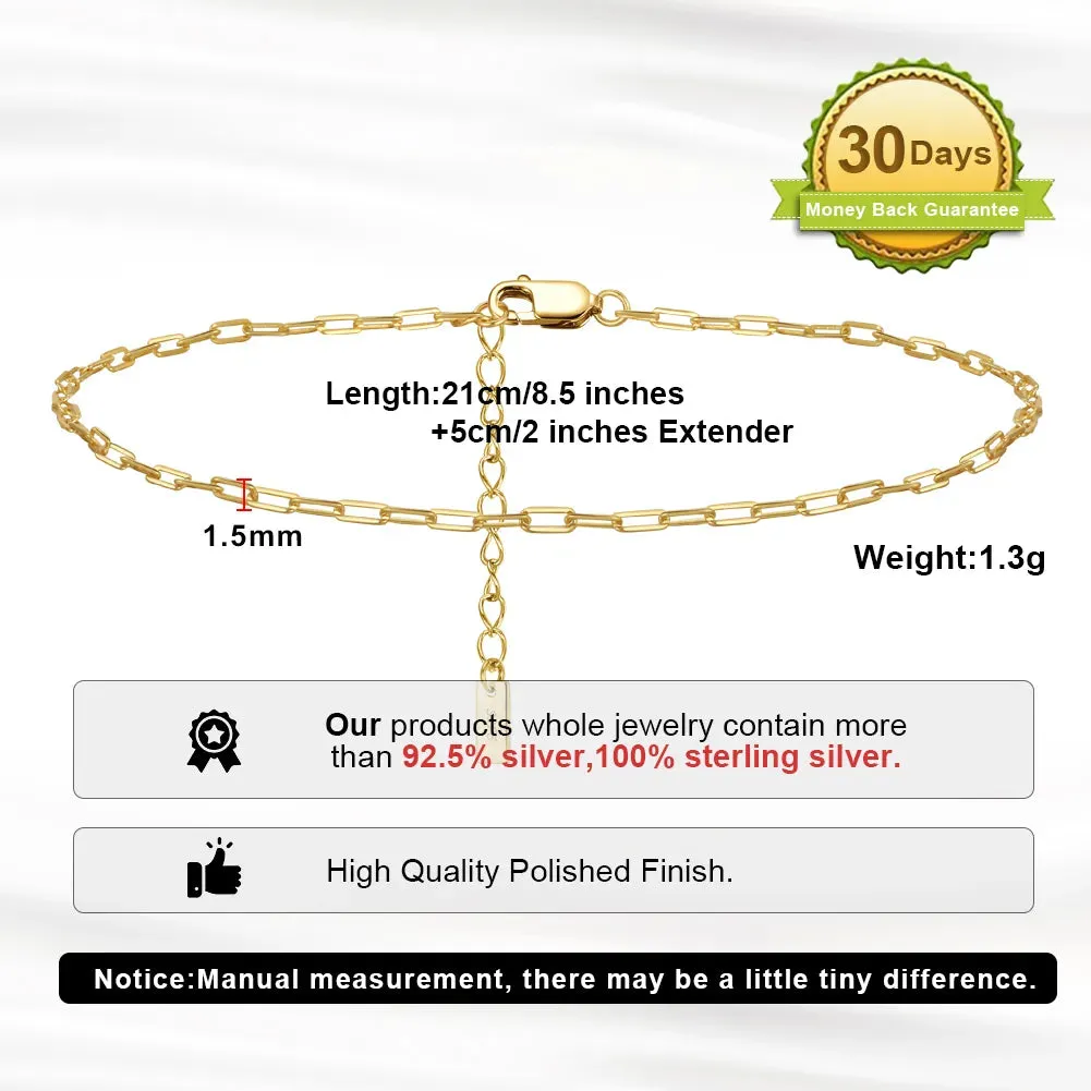 Paperclip Chain Anklets, 2mm (14k Gold Plated | 925 Sterling Silver )