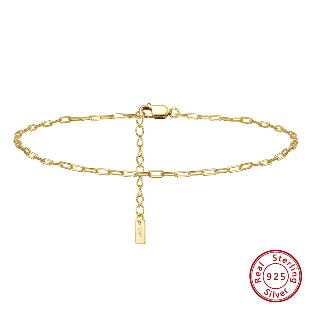 Paperclip Chain Anklets, 2mm (14k Gold Plated | 925 Sterling Silver )