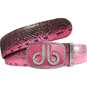 Pink Snakeskin Leather Belt with Buckle