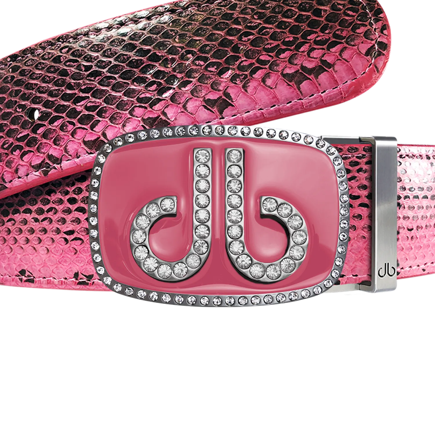 Pink Snakeskin Leather Belt with Buckle