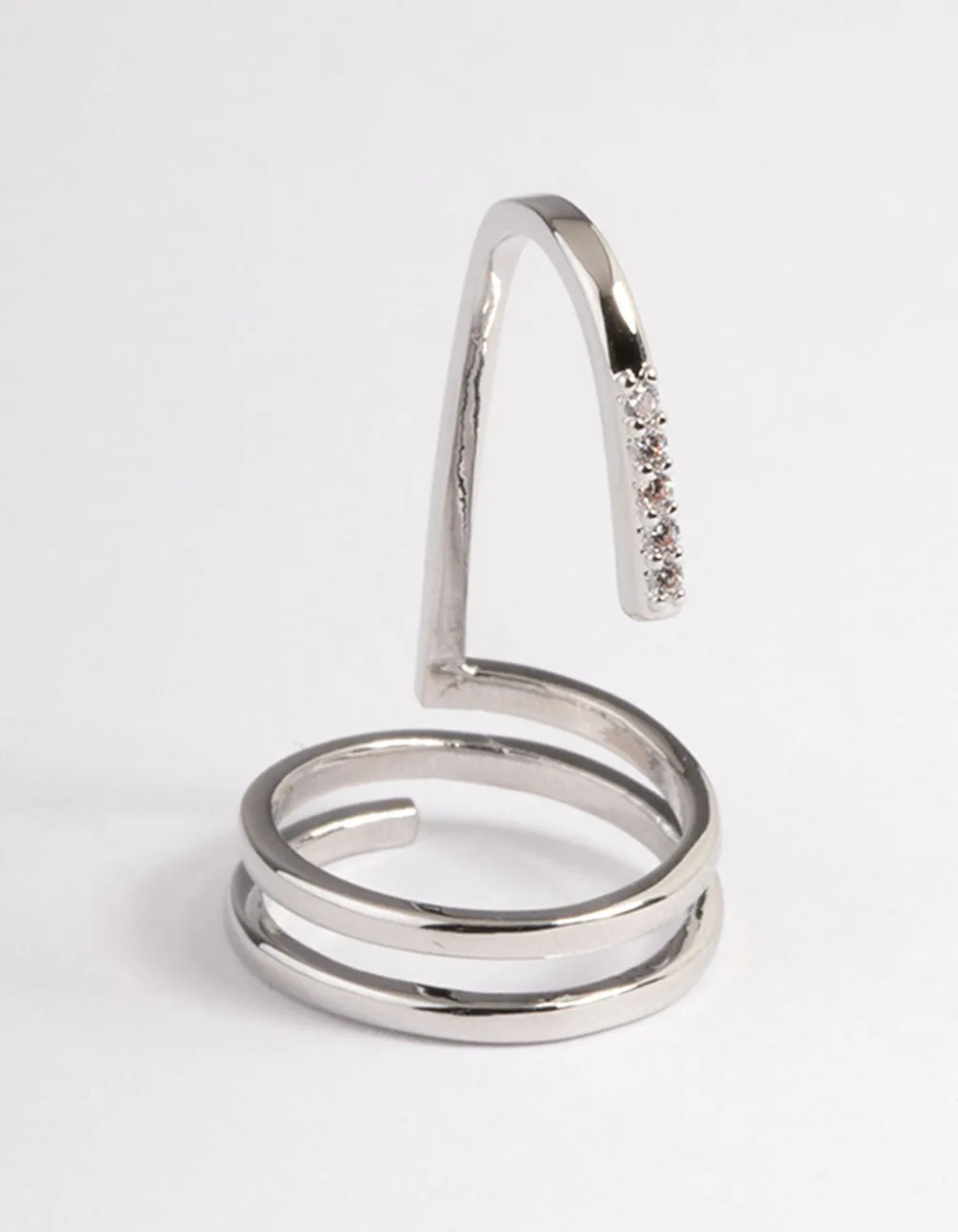 Rhodium Diamante Strip Fingertip Ring