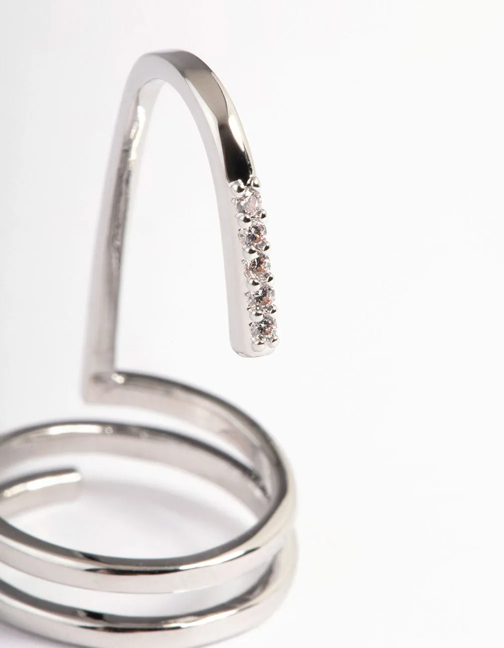 Rhodium Diamante Strip Fingertip Ring