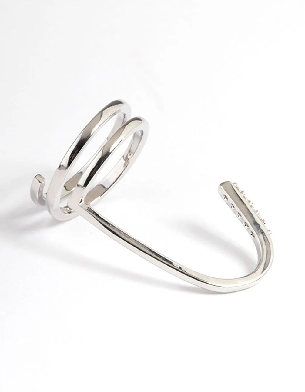 Rhodium Diamante Strip Fingertip Ring