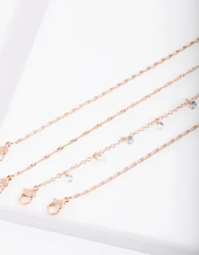 Rose Gold Cubic Zirconia Anklet Bracelet Pack