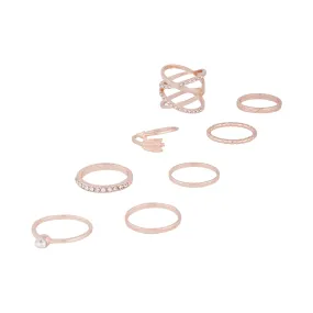 Rose Gold Double Crossover Arrow Ring 8-Pack