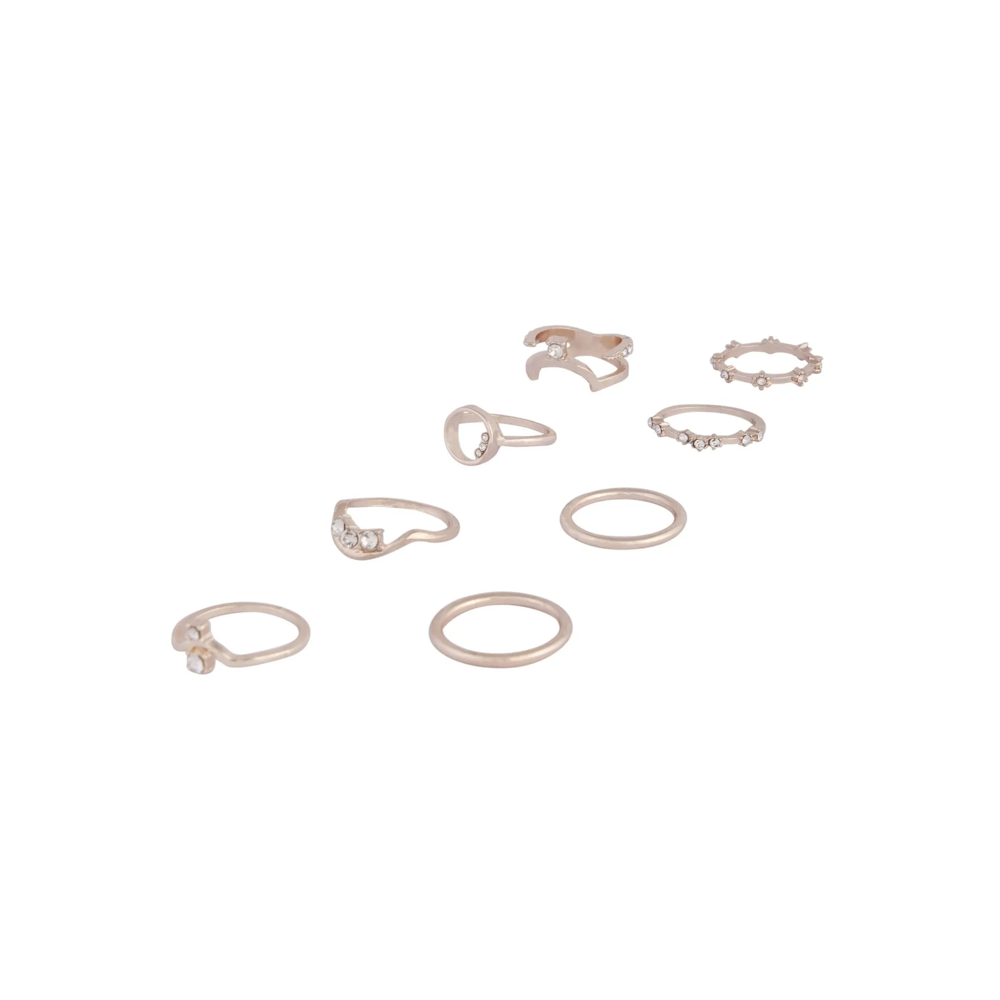 Rose Gold Open Circle Diamante Ring 8 Pack