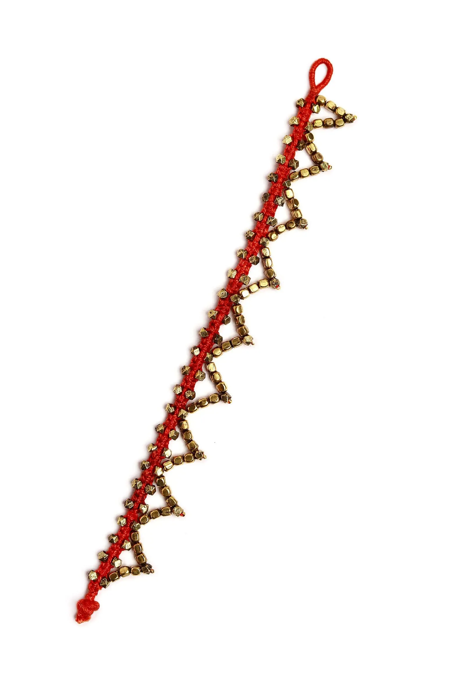 Set Of 2- Lina Red Thread Beaded Anklets