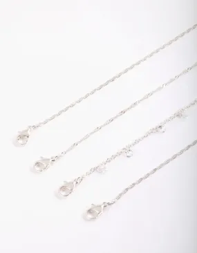 Silver Cubic Zirconia Anklet Bracelet Pack