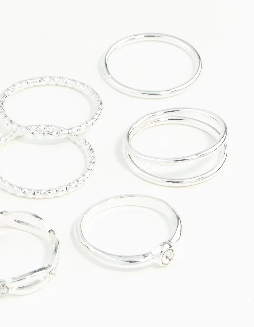 Silver Diamond Cut Twist Ring 8-Pack