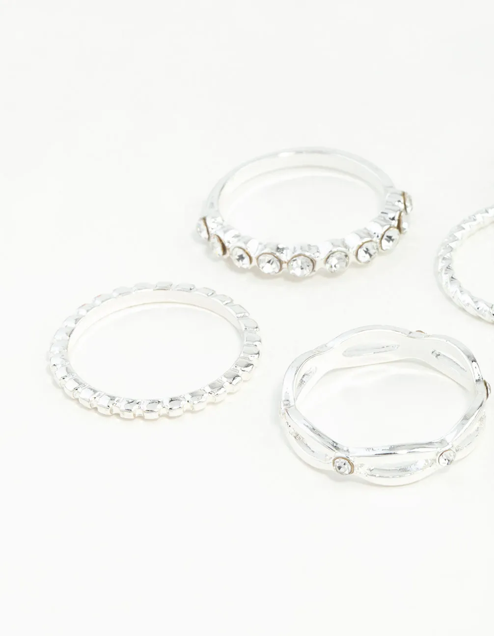 Silver Diamond Cut Twist Ring 8-Pack