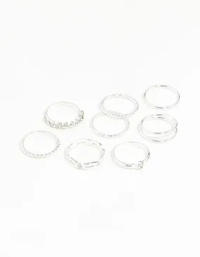 Silver Diamond Cut Twist Ring 8-Pack