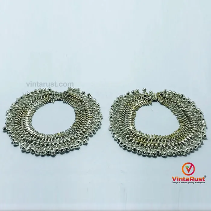 Silver Kuchi Handmade Tribal Anklets Pair