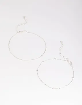 Silver Plated Brass  Cubic Zirconia Ball Anklet