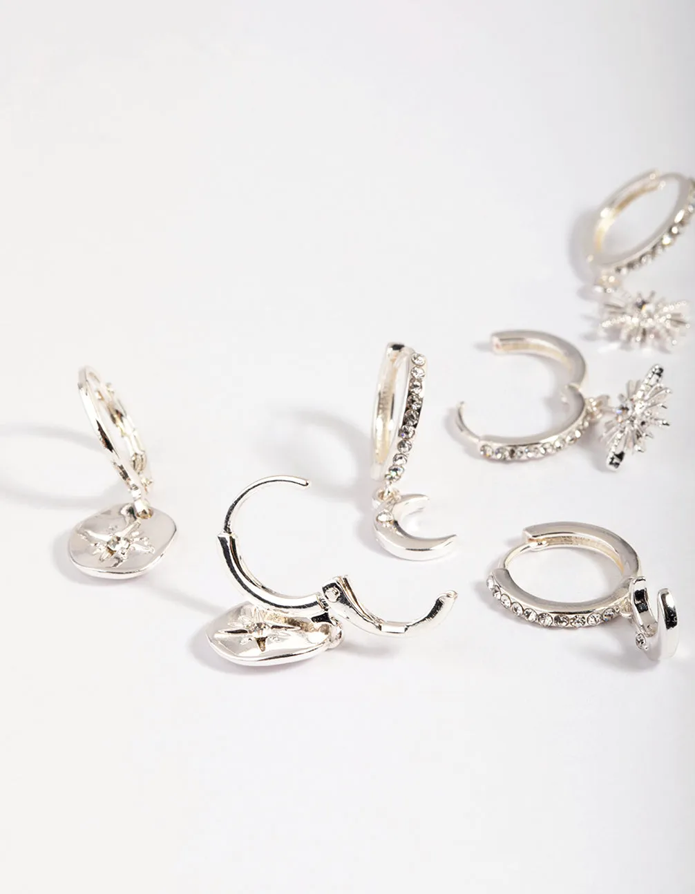 Silver Plated Celestial Huggie Earring Stack Pack