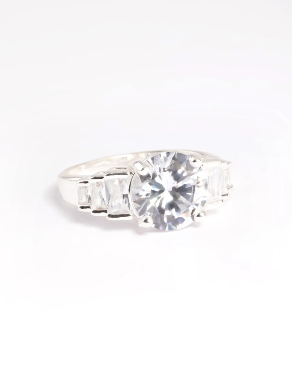 Silver Plated Cubic Zirconia Solitaire Ring