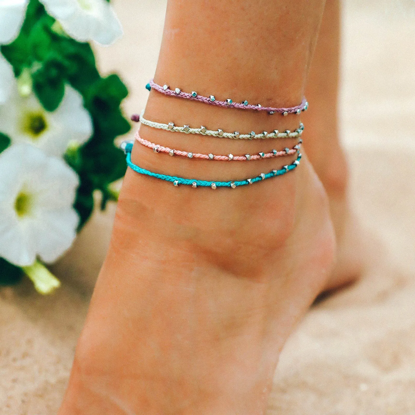 Silver Stitched Beaded Anklet