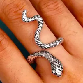 Silver Textured Snake Wrap Rings