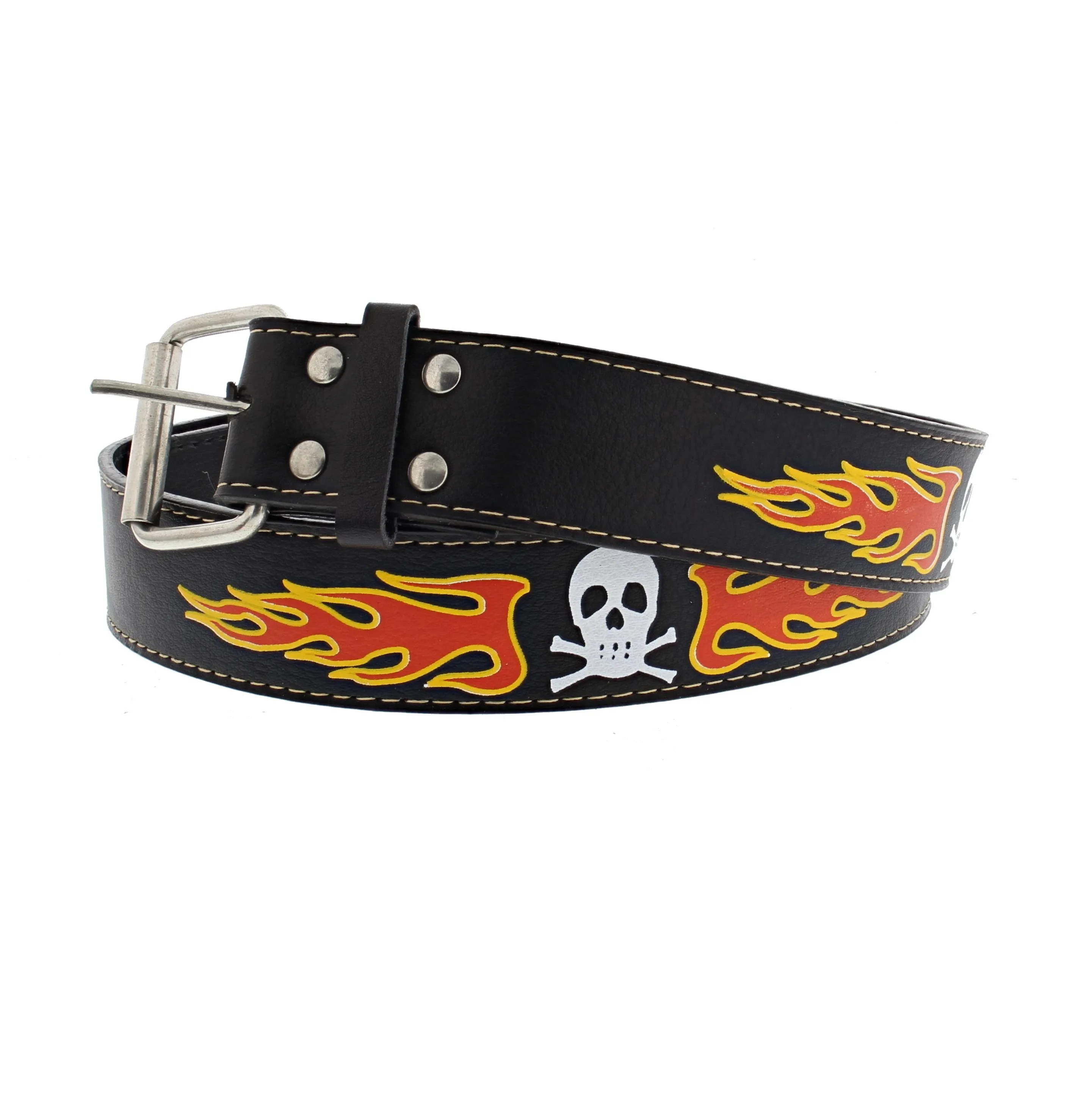 Skull & Crossbones with Flames Printed PU Belt