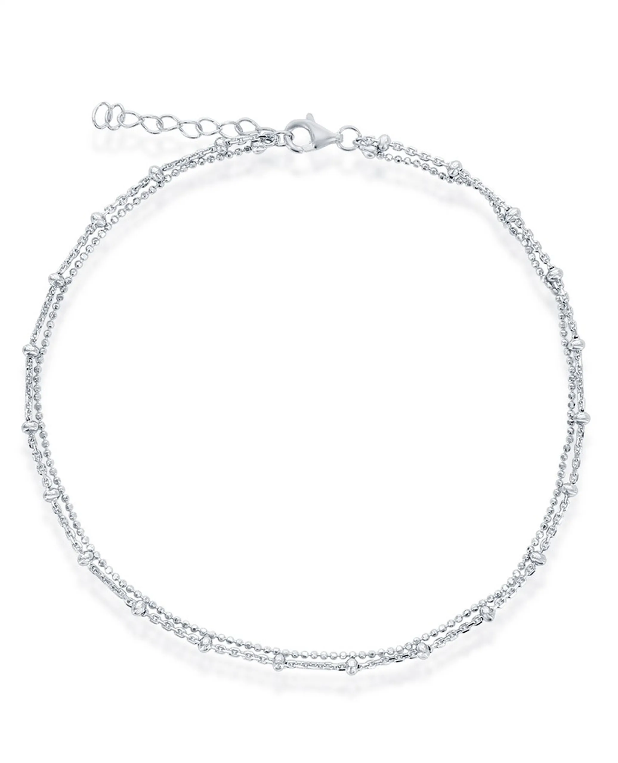 Sterling Silver Double Strand Beaded Anklet