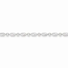 Sterling Silver Polished Round and Textured Oval Bead Anklet