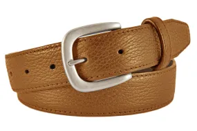 Tan Pebbled Leather Belt, Hudson Buckle (Brushed Silver)