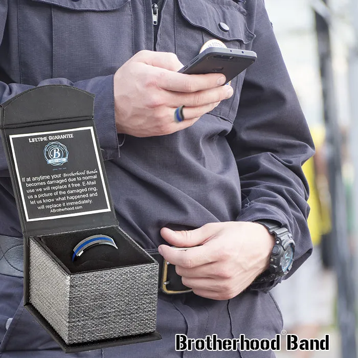 Thin Blue Line Police Ring - Silver Tungsten Carbide with Carbon Fiber Center