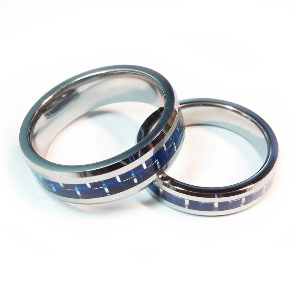 Thin Blue Line Police Ring - Silver Tungsten Carbide with Carbon Fiber Center