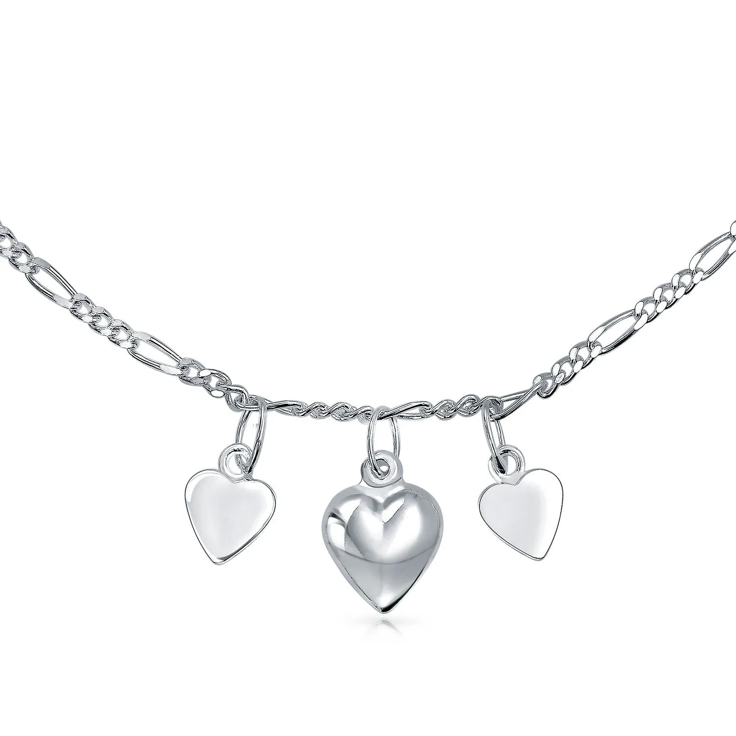 Three Dangling Hearts Charms Anklet Ankle Bracelet Sterling Silver 9-10"