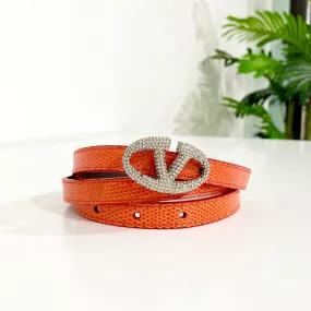 Valentino Crystal V Logo Pink Snakeskin Belt