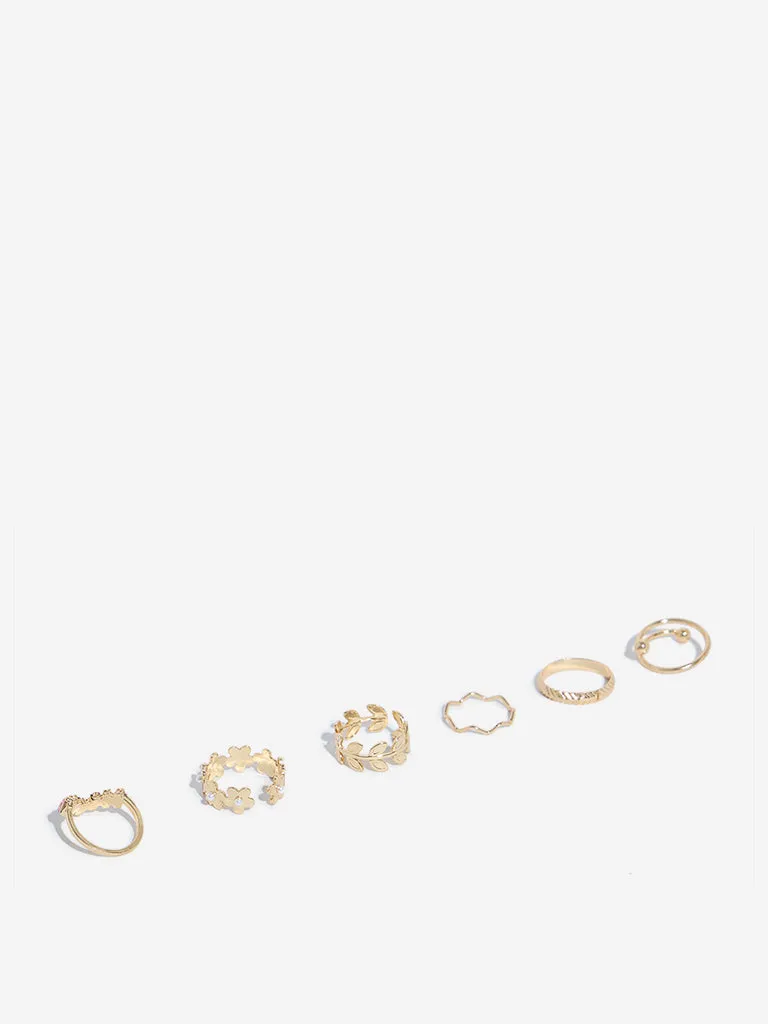 Westside Accessories Gold Embellished Rings - Pack of 6