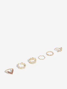 Westside Accessories Gold Embellished Rings - Pack of 6