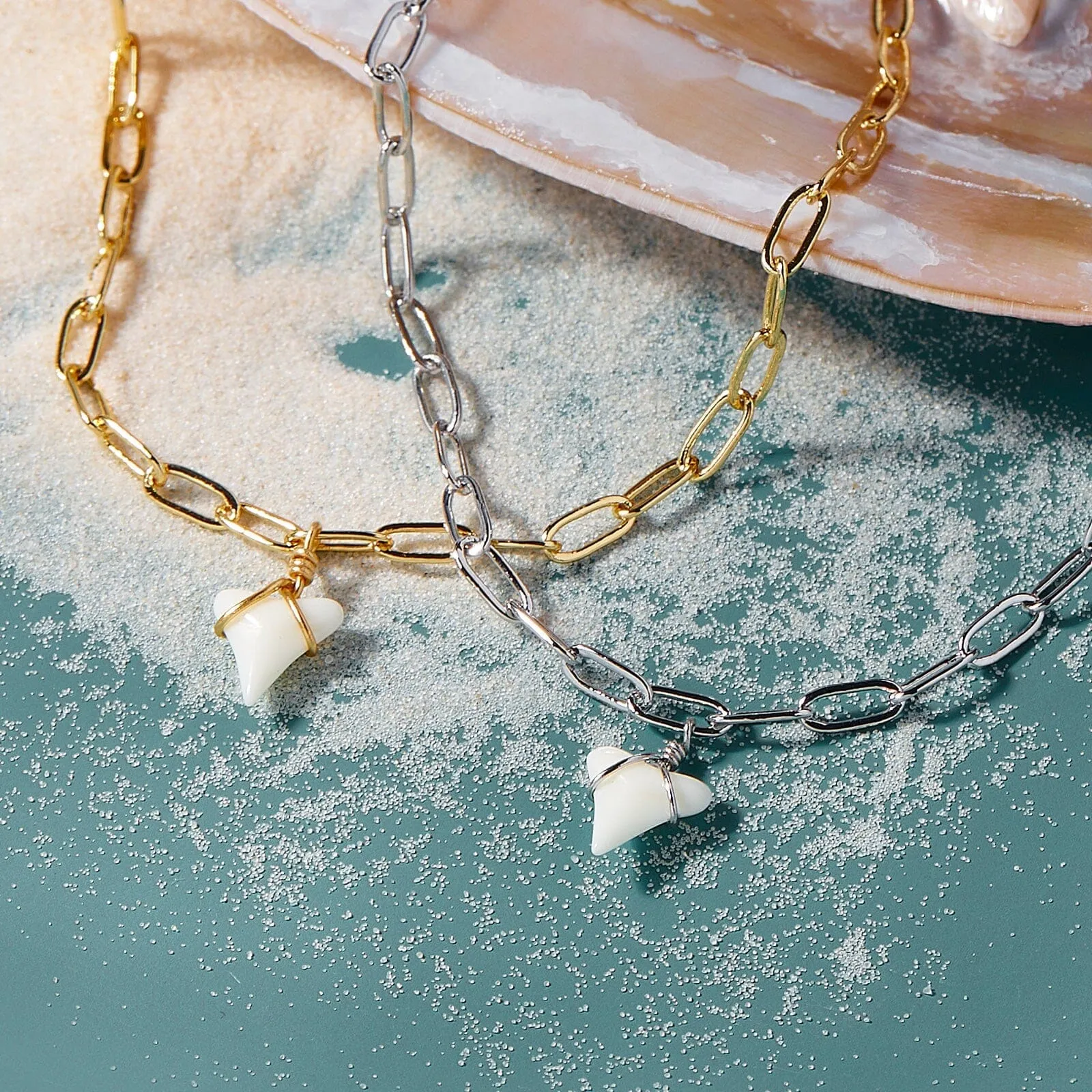 White Shark Tooth Chain Anklet